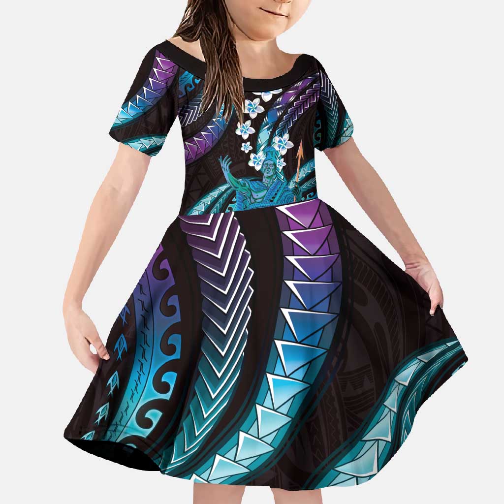 Hawaii King Kamehameha Family Matching Short Sleeve Bodycon Dress and Hawaiian Shirt Fantastic Plumeria Amethyst Gradient LT01 Daughter's Dress Purple - Polynesian Pride