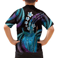 Hawaii King Kamehameha Family Matching Summer Maxi Dress and Hawaiian Shirt Fantastic Plumeria Amethyst Gradient LT01 - Polynesian Pride