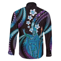 Hawaii King Kamehameha Family Matching Summer Maxi Dress and Hawaiian Shirt Fantastic Plumeria Amethyst Gradient LT01 - Polynesian Pride