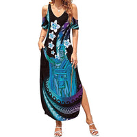 Hawaii King Kamehameha Family Matching Summer Maxi Dress and Hawaiian Shirt Fantastic Plumeria Amethyst Gradient LT01 Mom's Dress Purple - Polynesian Pride