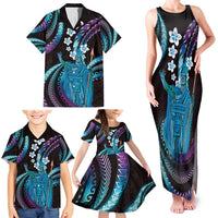 Hawaii King Kamehameha Family Matching Tank Maxi Dress and Hawaiian Shirt Fantastic Plumeria Amethyst Gradient LT01 - Polynesian Pride
