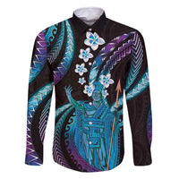 Hawaii King Kamehameha Family Matching Tank Maxi Dress and Hawaiian Shirt Fantastic Plumeria Amethyst Gradient LT01 Dad's Shirt - Long Sleeve Purple - Polynesian Pride