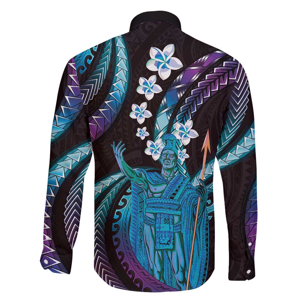 Hawaii King Kamehameha Family Matching Tank Maxi Dress and Hawaiian Shirt Fantastic Plumeria Amethyst Gradient LT01 - Polynesian Pride