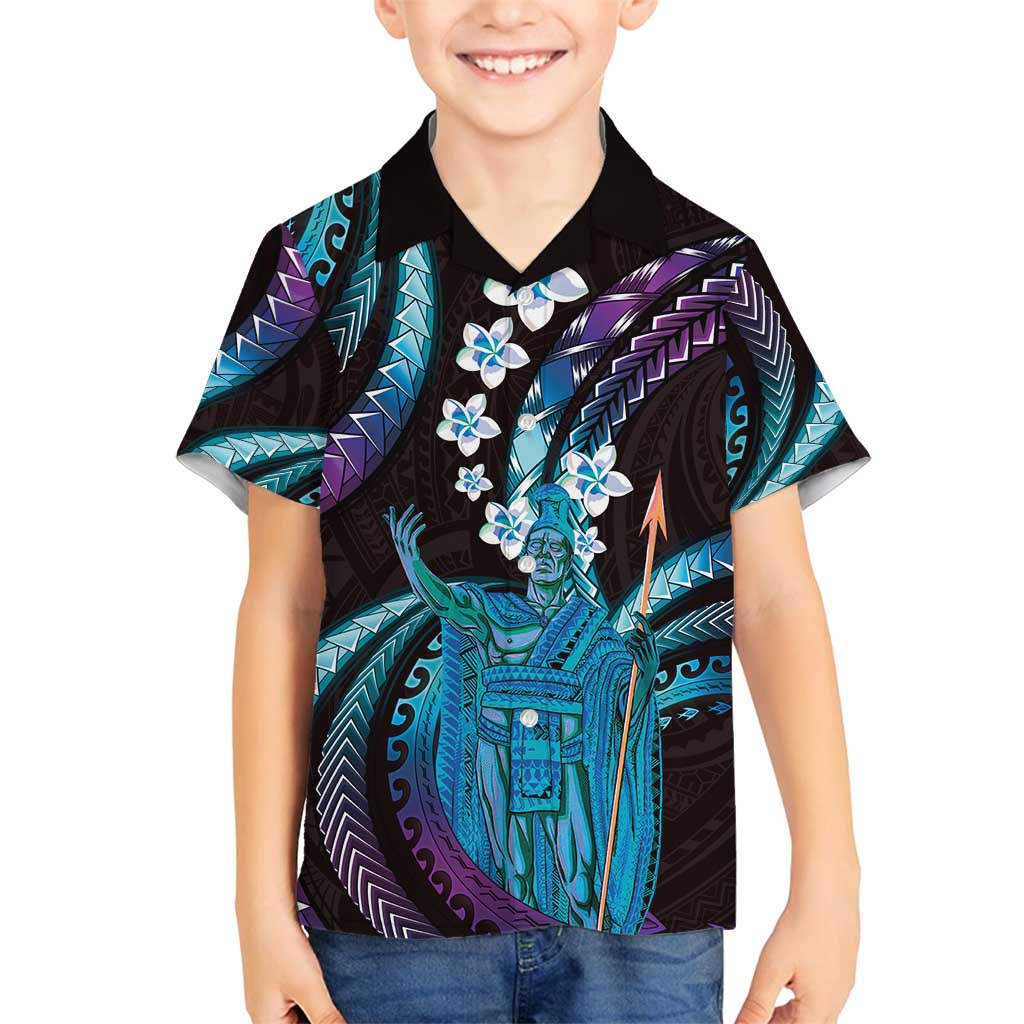 Hawaii King Kamehameha Family Matching Tank Maxi Dress and Hawaiian Shirt Fantastic Plumeria Amethyst Gradient LT01 Son's Shirt Purple - Polynesian Pride