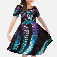 Hawaii King Kamehameha Kid Short Sleeve Dress Fantastic Plumeria Amethyst Gradient