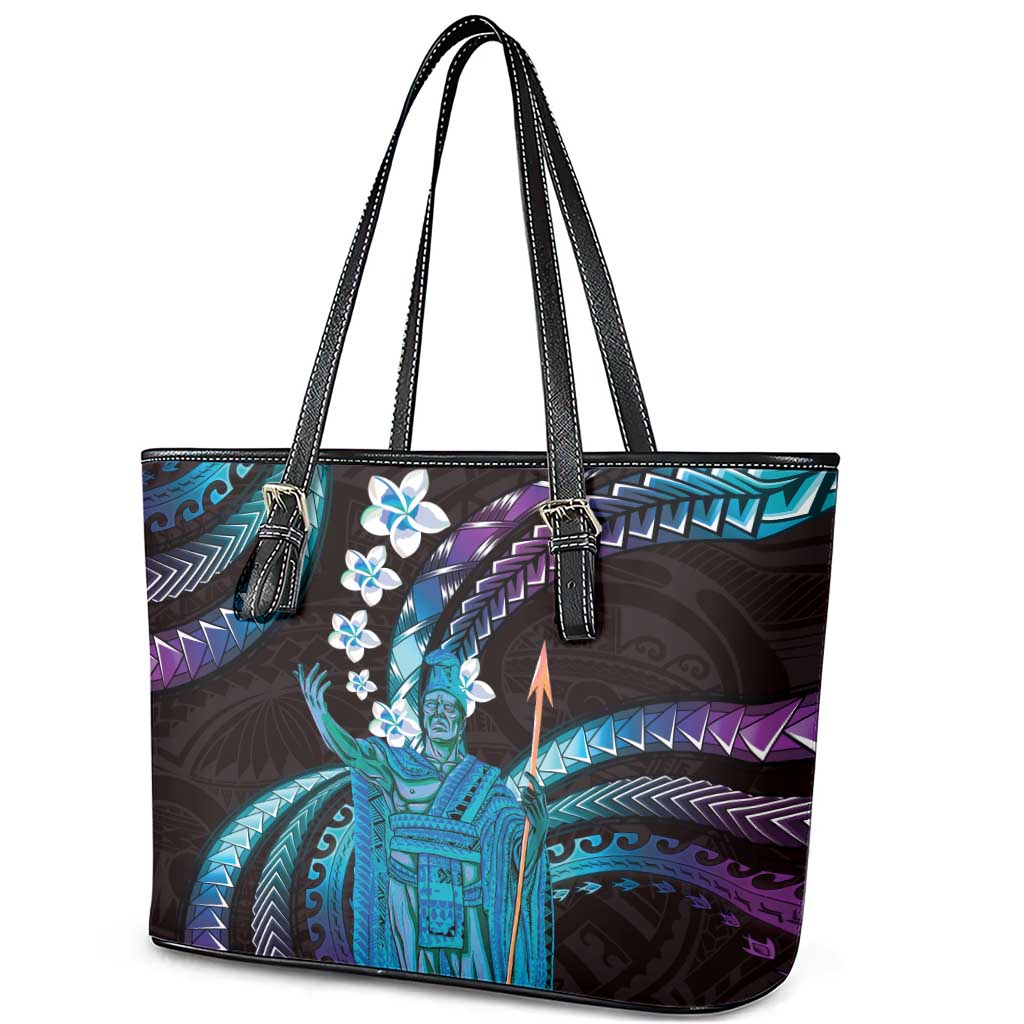 Hawaii King Kamehameha Leather Tote Bag Fantastic Plumeria Amethyst Gradient