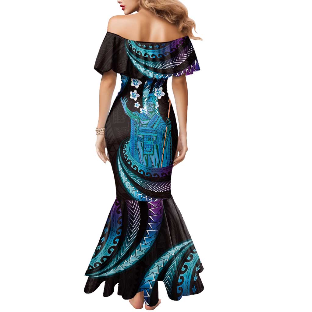 Hawaii King Kamehameha Mermaid Dress Fantastic Plumeria Amethyst Gradient