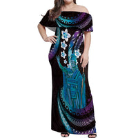 Hawaii King Kamehameha Off Shoulder Maxi Dress Fantastic Plumeria Amethyst Gradient LT01 Women Purple - Polynesian Pride