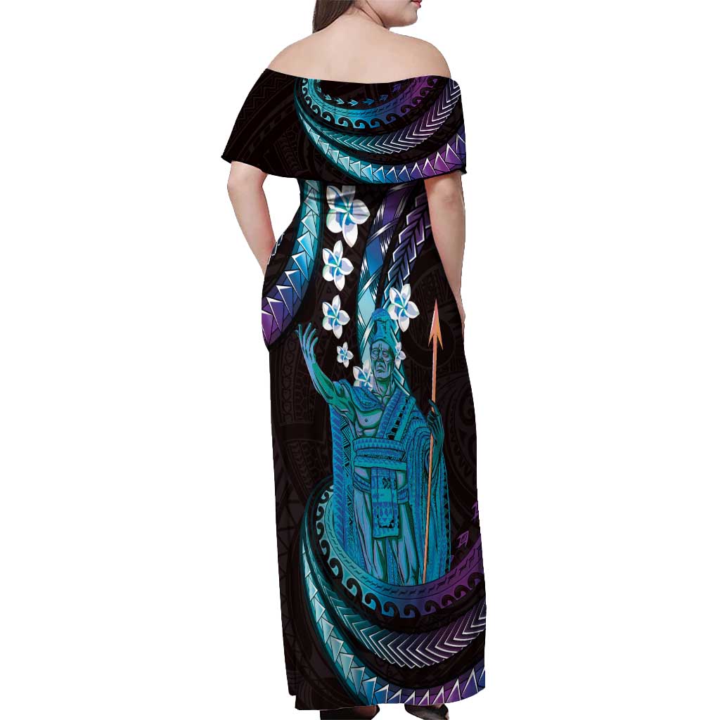 Hawaii King Kamehameha Off Shoulder Maxi Dress Fantastic Plumeria Amethyst Gradient LT01 - Polynesian Pride