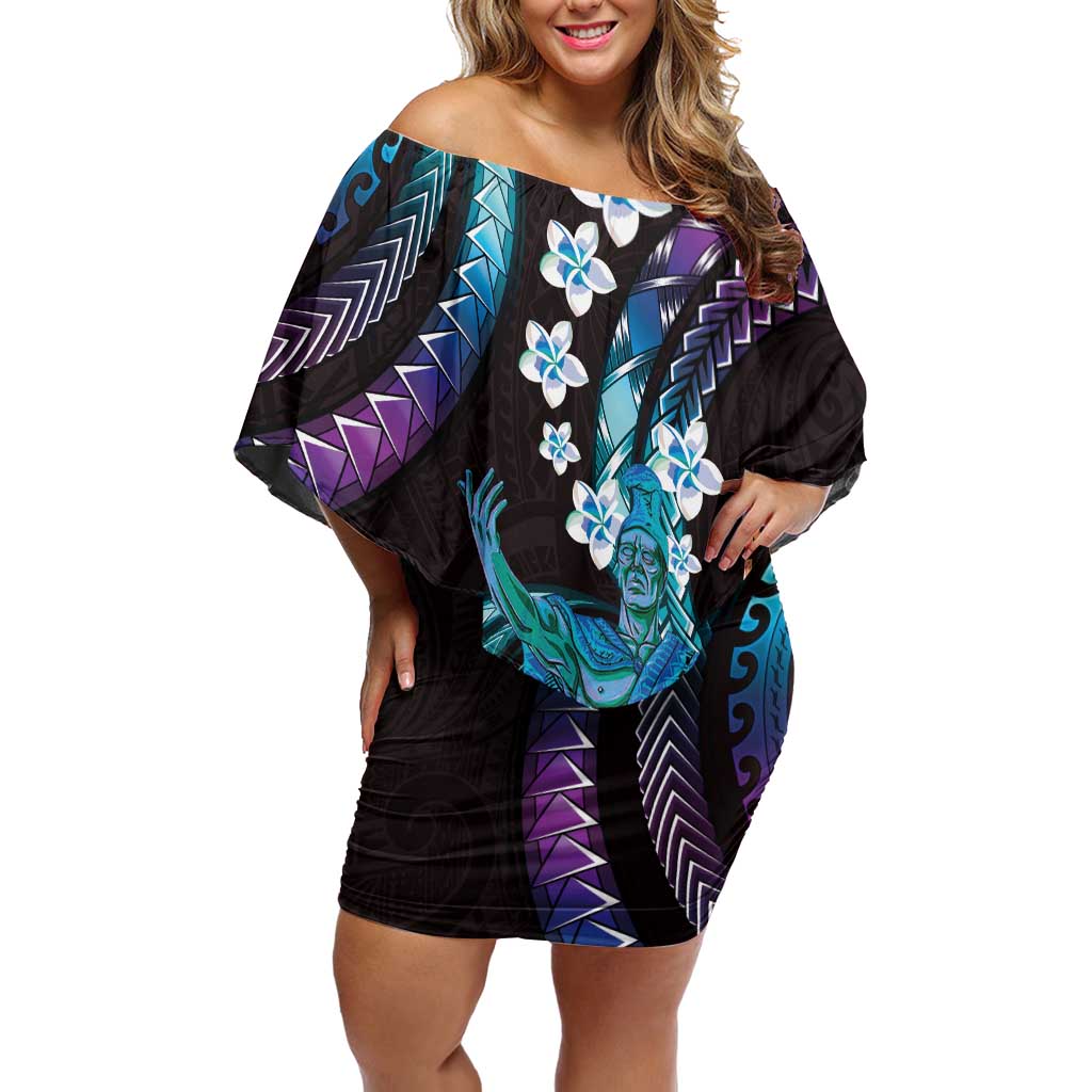 Hawaii King Kamehameha Off Shoulder Short Dress Fantastic Plumeria Amethyst Gradient LT01 Women Purple - Polynesian Pride