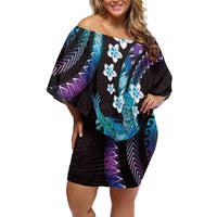Hawaii King Kamehameha Off Shoulder Short Dress Fantastic Plumeria Amethyst Gradient LT01 Women Purple - Polynesian Pride