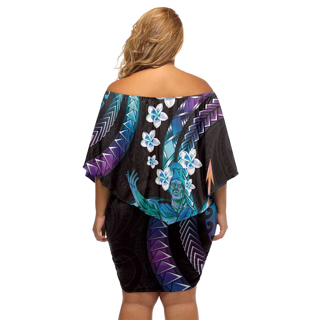 Hawaii King Kamehameha Off Shoulder Short Dress Fantastic Plumeria Amethyst Gradient LT01 - Polynesian Pride