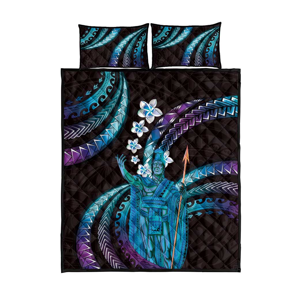 Hawaii King Kamehameha Quilt Bed Set Fantastic Plumeria Amethyst Gradient