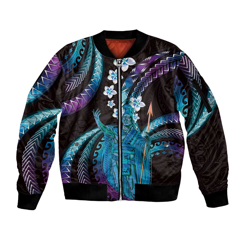 Hawaii King Kamehameha Sleeve Zip Bomber Jacket Fantastic Plumeria Amethyst Gradient LT01 Unisex Purple - Polynesian Pride