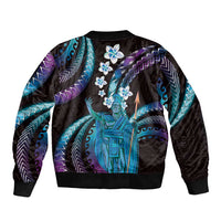 Hawaii King Kamehameha Sleeve Zip Bomber Jacket Fantastic Plumeria Amethyst Gradient LT01 - Polynesian Pride
