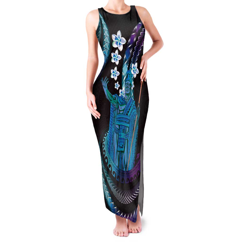 Hawaii King Kamehameha Tank Maxi Dress Fantastic Plumeria Amethyst Gradient