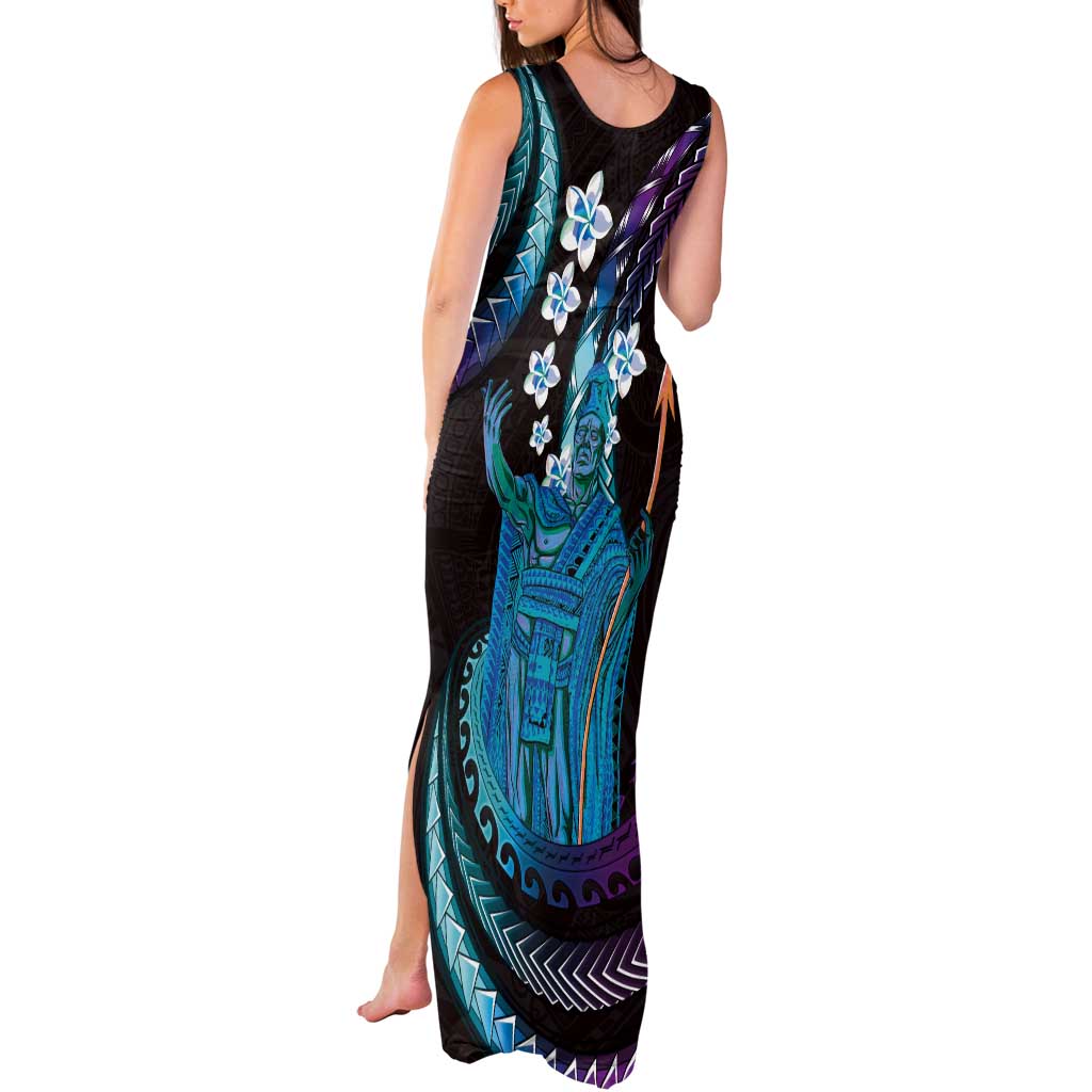 Hawaii King Kamehameha Tank Maxi Dress Fantastic Plumeria Amethyst Gradient