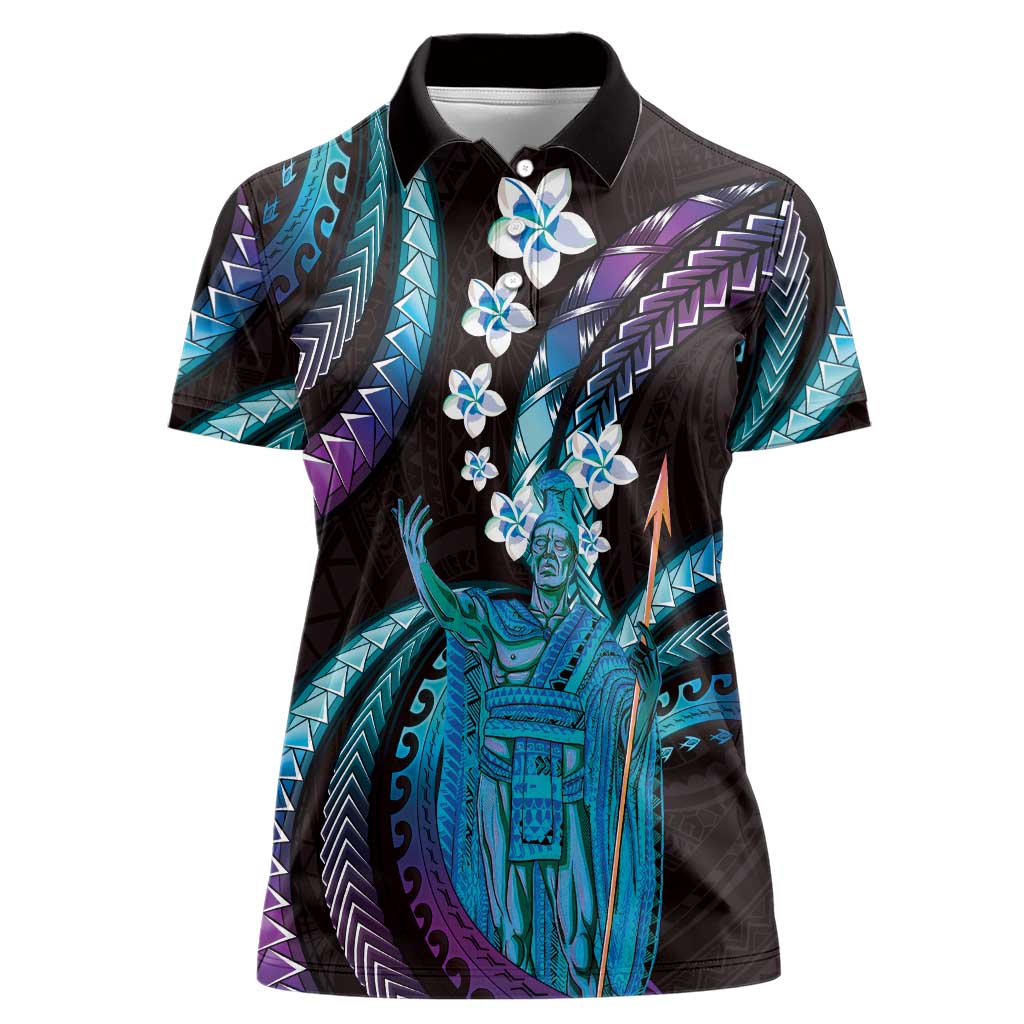 Hawaii King Kamehameha Women Polo Shirt Fantastic Plumeria Amethyst Gradient