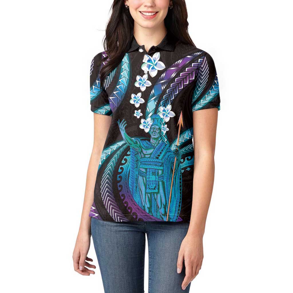 Hawaii King Kamehameha Women Polo Shirt Fantastic Plumeria Amethyst Gradient