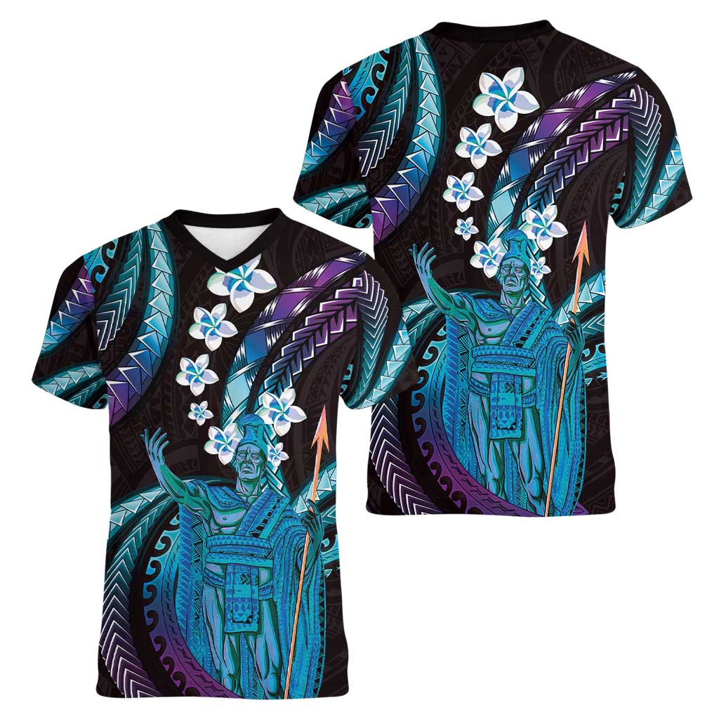 Hawaii King Kamehameha Women V-Neck T-Shirt Fantastic Plumeria Amethyst Gradient LT01 - Polynesian Pride
