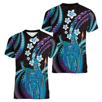 Hawaii King Kamehameha Women V-Neck T-Shirt Fantastic Plumeria Amethyst Gradient LT01 - Polynesian Pride