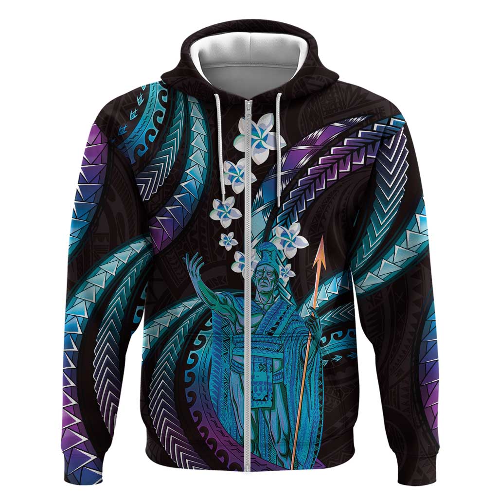 Hawaii King Kamehameha Zip Hoodie Fantastic Plumeria Amethyst Gradient