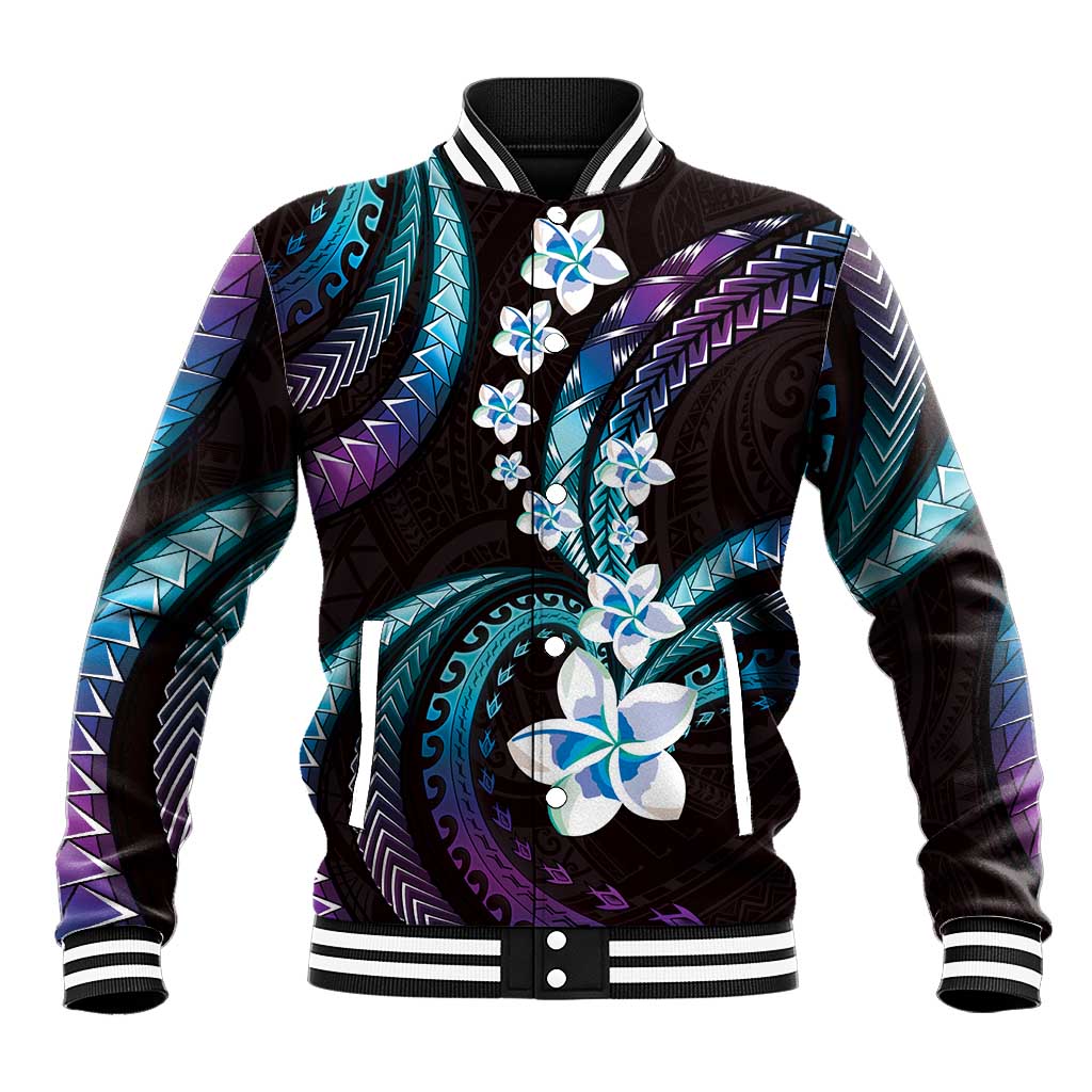 Hawaii Plumeria Baseball Jacket Amethyst Gradient Polynesian Pattern