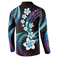 Hawaii Plumeria Button Sweatshirt Amethyst Gradient Polynesian Pattern