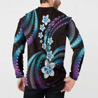 Hawaii Plumeria Button Sweatshirt Amethyst Gradient Polynesian Pattern
