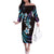 Hawaii Plumeria Family Matching Off The Shoulder Long Sleeve Dress and Hawaiian Shirt Amethyst Gradient Polynesian Pattern