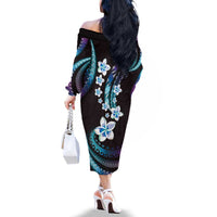 Hawaii Plumeria Family Matching Off The Shoulder Long Sleeve Dress and Hawaiian Shirt Amethyst Gradient Polynesian Pattern