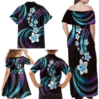 Hawaii Plumeria Family Matching Off Shoulder Maxi Dress and Hawaiian Shirt Amethyst Gradient Polynesian Pattern