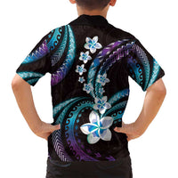 Hawaii Plumeria Family Matching Tank Maxi Dress and Hawaiian Shirt Amethyst Gradient Polynesian Pattern