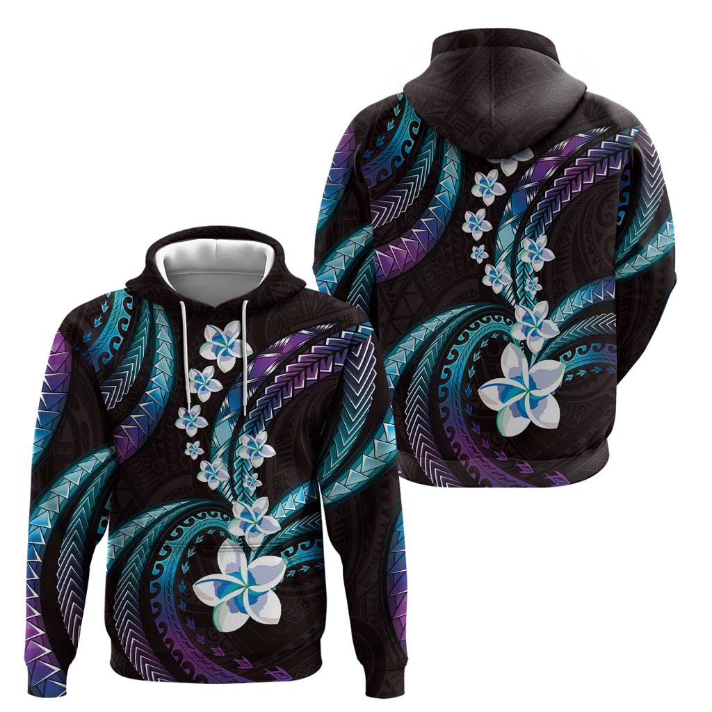 Hawaii Plumeria Hoodie Amethyst Gradient Polynesian Pattern