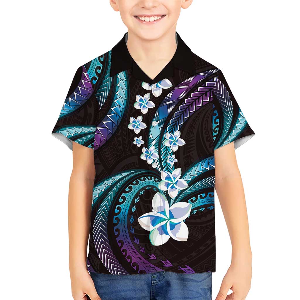 Hawaii Plumeria Kid Hawaiian Shirt Amethyst Gradient Polynesian Pattern