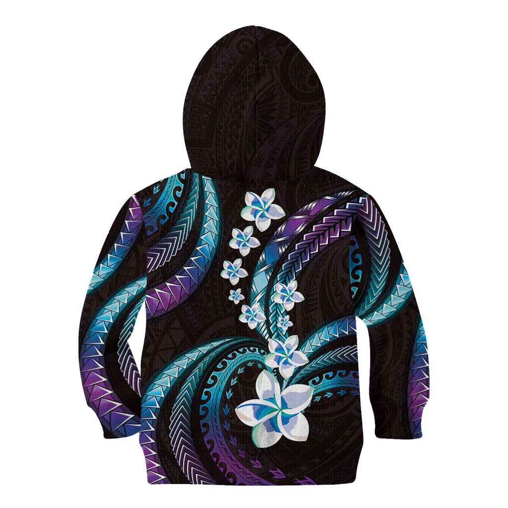 Hawaii Plumeria Kid Hoodie Amethyst Gradient Polynesian Pattern