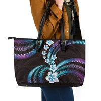 Hawaii Plumeria Leather Tote Bag Amethyst Gradient Polynesian Pattern