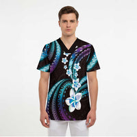Hawaii Plumeria Scrub Top Amethyst Gradient Polynesian Pattern - Polynesian Pride