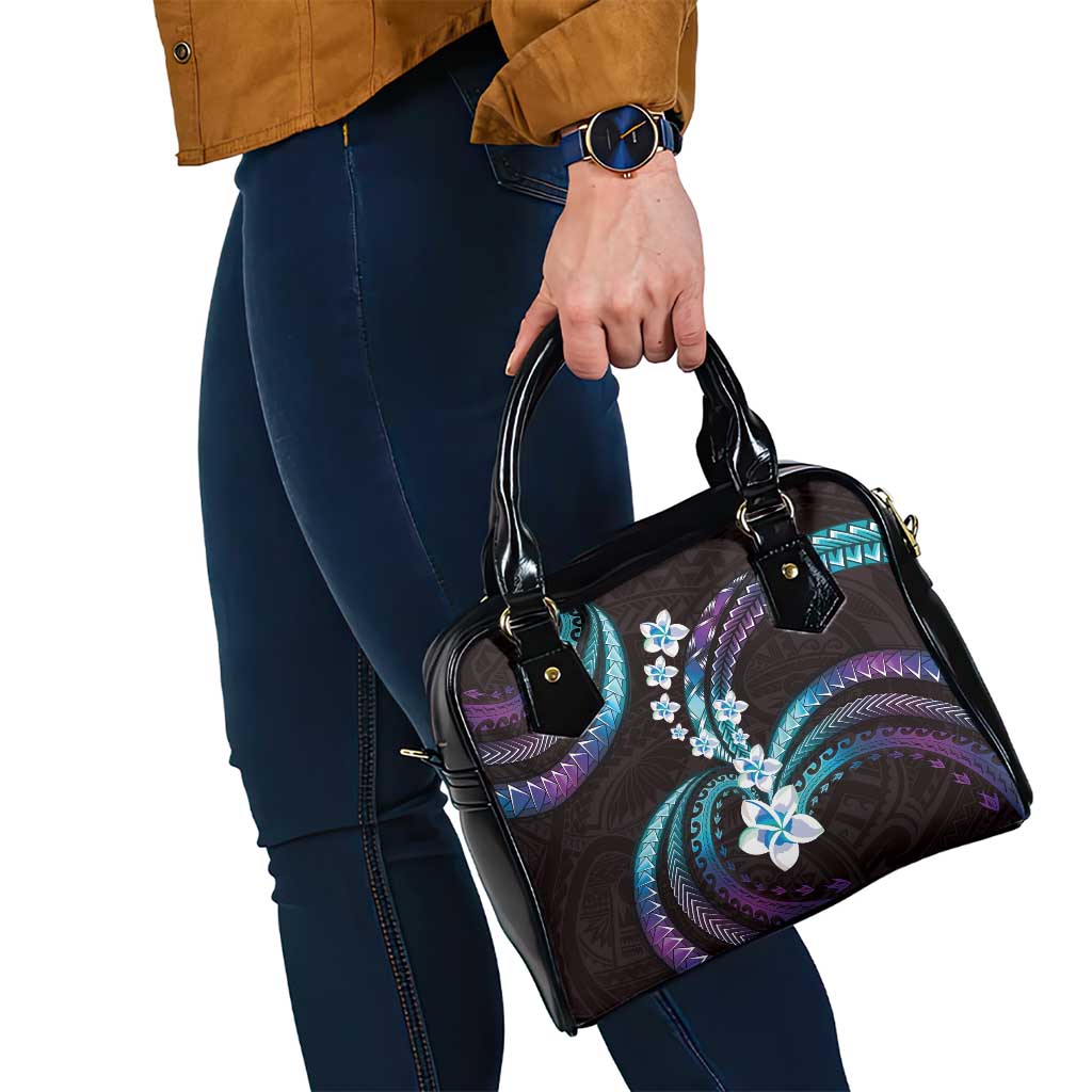 Hawaii Plumeria Shoulder Handbag Amethyst Gradient Polynesian Pattern
