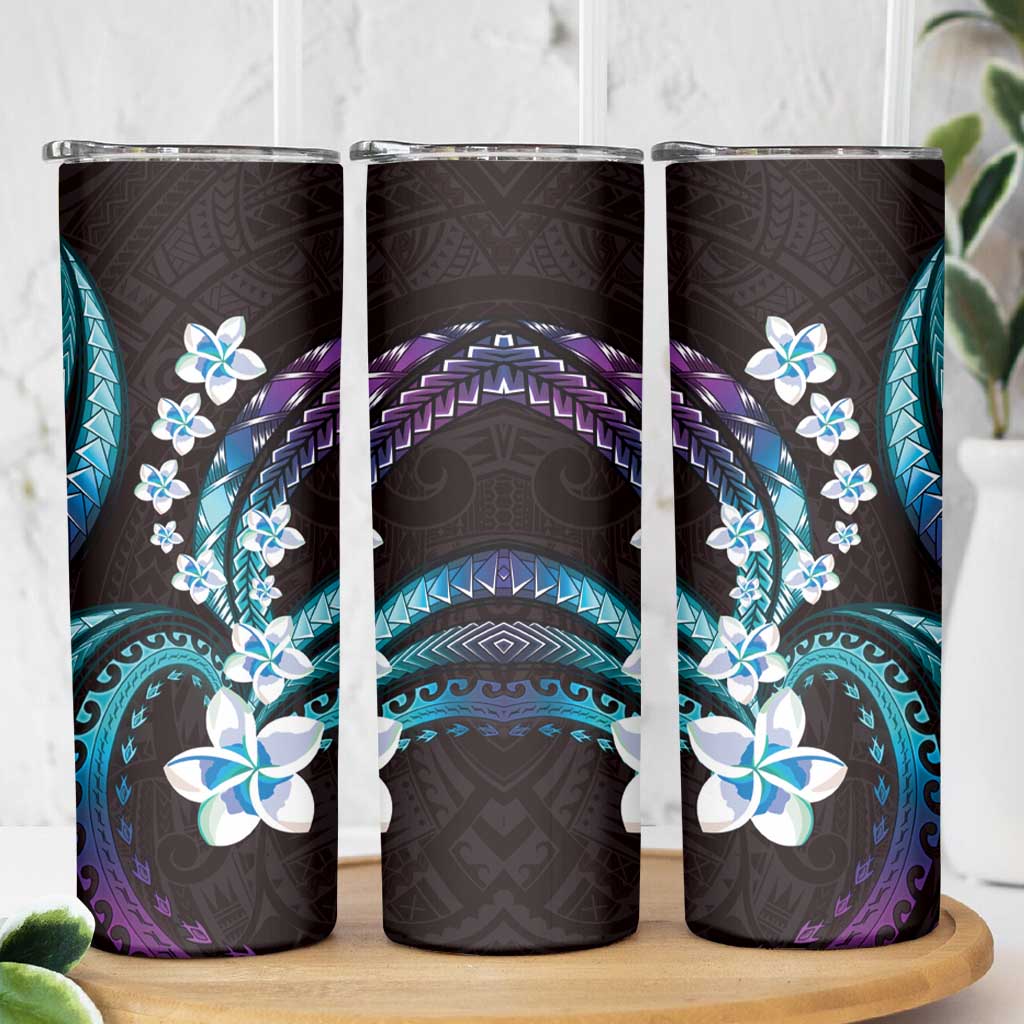 Hawaii Plumeria Skinny Tumbler Amethyst Gradient Polynesian Pattern