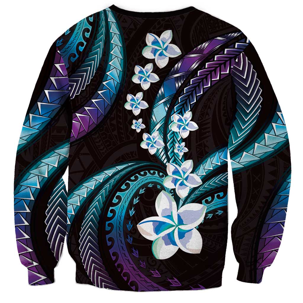 Hawaii Plumeria Sweatshirt Amethyst Gradient Polynesian Pattern
