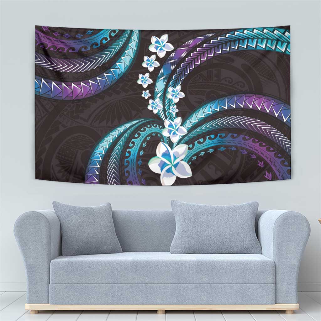 Hawaii Plumeria Tapestry Amethyst Gradient Polynesian Pattern
