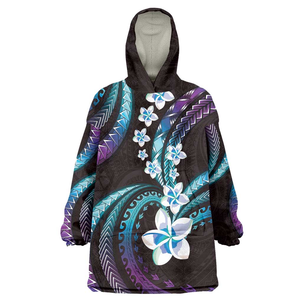 Hawaii Plumeria Wearable Blanket Hoodie Amethyst Gradient Polynesian Pattern