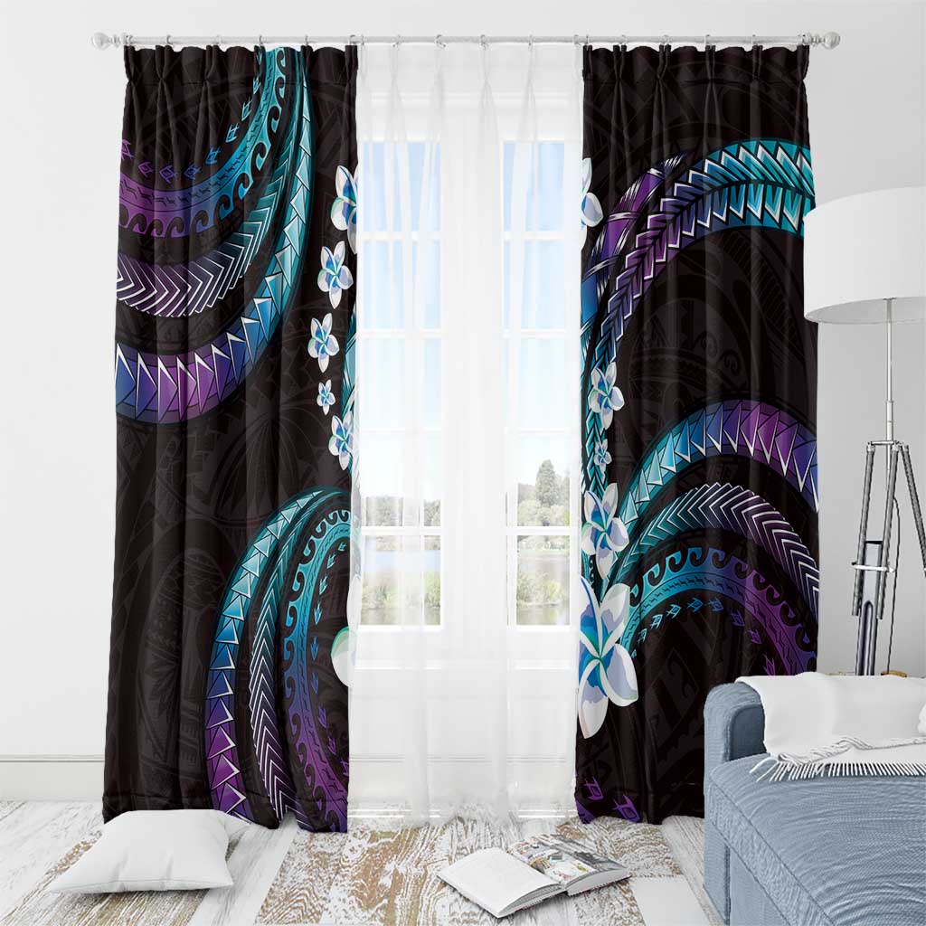 Hawaii Plumeria Window Curtain Amethyst Gradient Polynesian Pattern