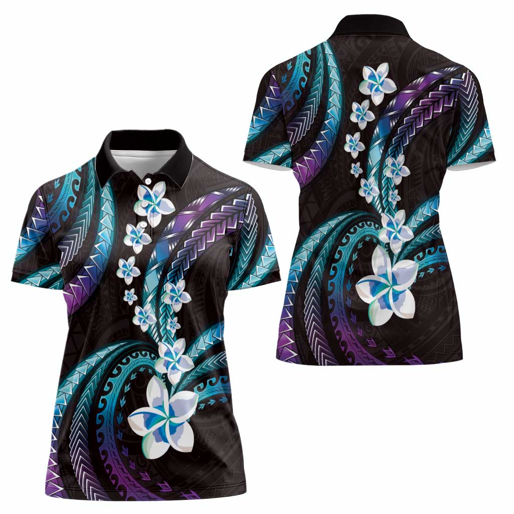 Hawaii Plumeria Women Polo Shirt Amethyst Gradient Polynesian Pattern