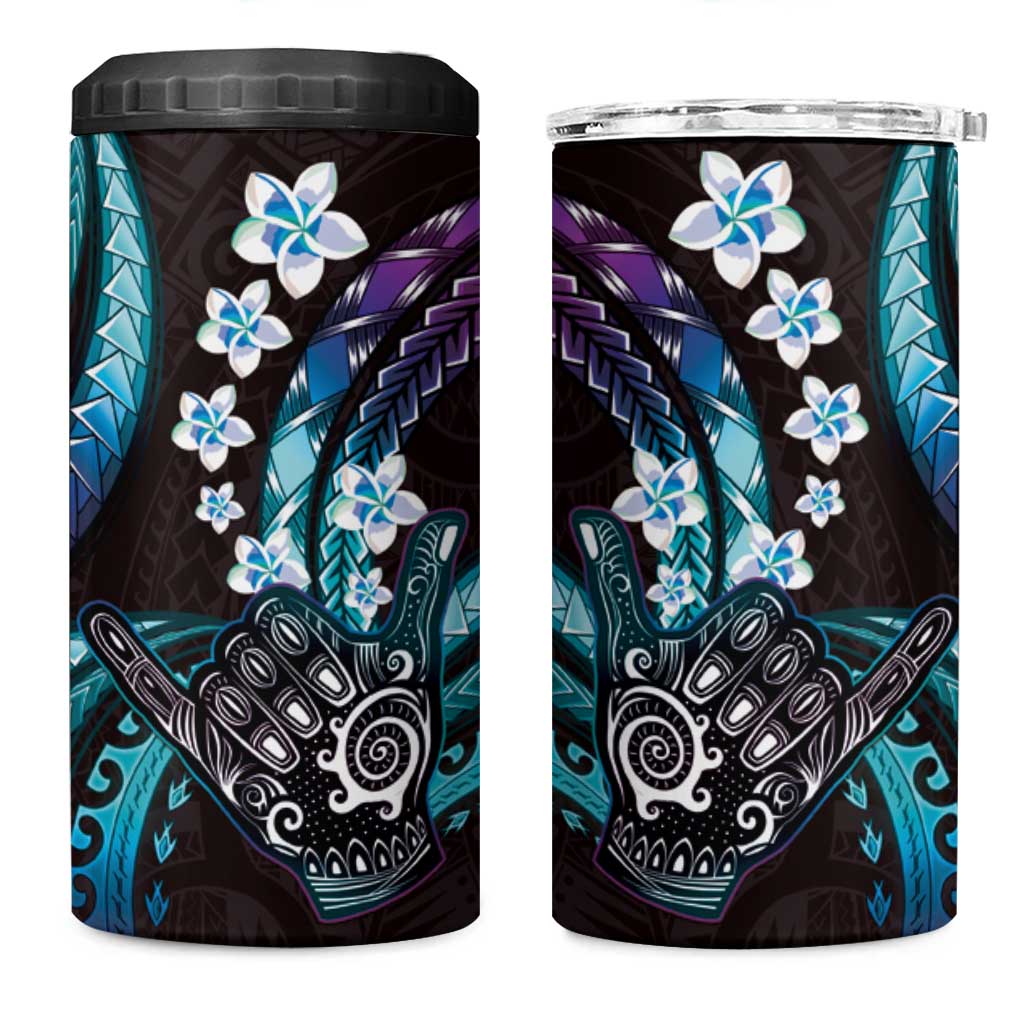Hawaii Shaka Sign 4 in 1 Can Cooler Tumbler Fantastic Frangipani Amethyst Gradient