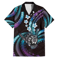 Hawaii Shaka Sign Family Matching Mermaid Dress and Hawaiian Shirt Fantastic Frangipani Amethyst Gradient