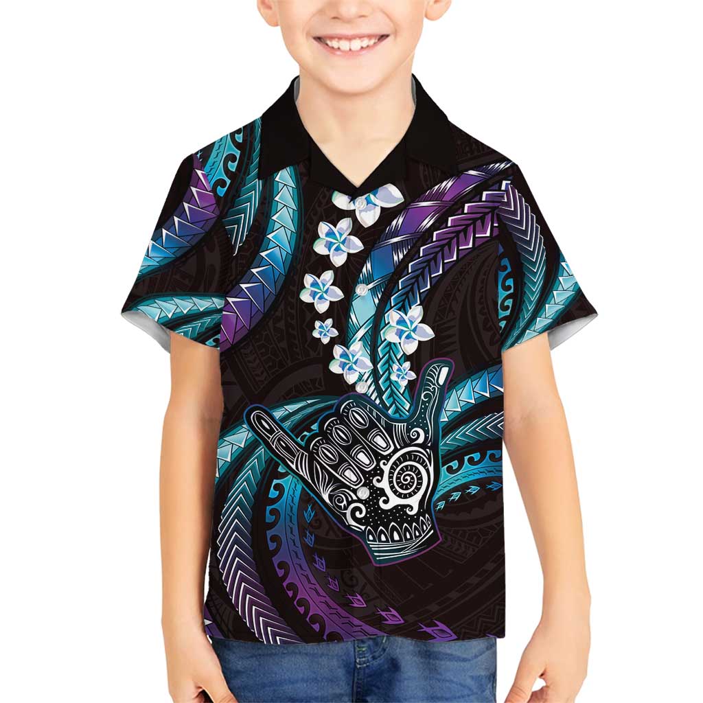 Hawaii Shaka Sign Family Matching Puletasi and Hawaiian Shirt Fantastic Frangipani Amethyst Gradient