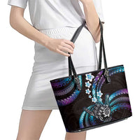 Hawaii Shaka Sign Leather Tote Bag Fantastic Frangipani Amethyst Gradient