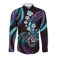 Hawaii Shaka Sign Long Sleeve Button Shirt Fantastic Frangipani Amethyst Gradient